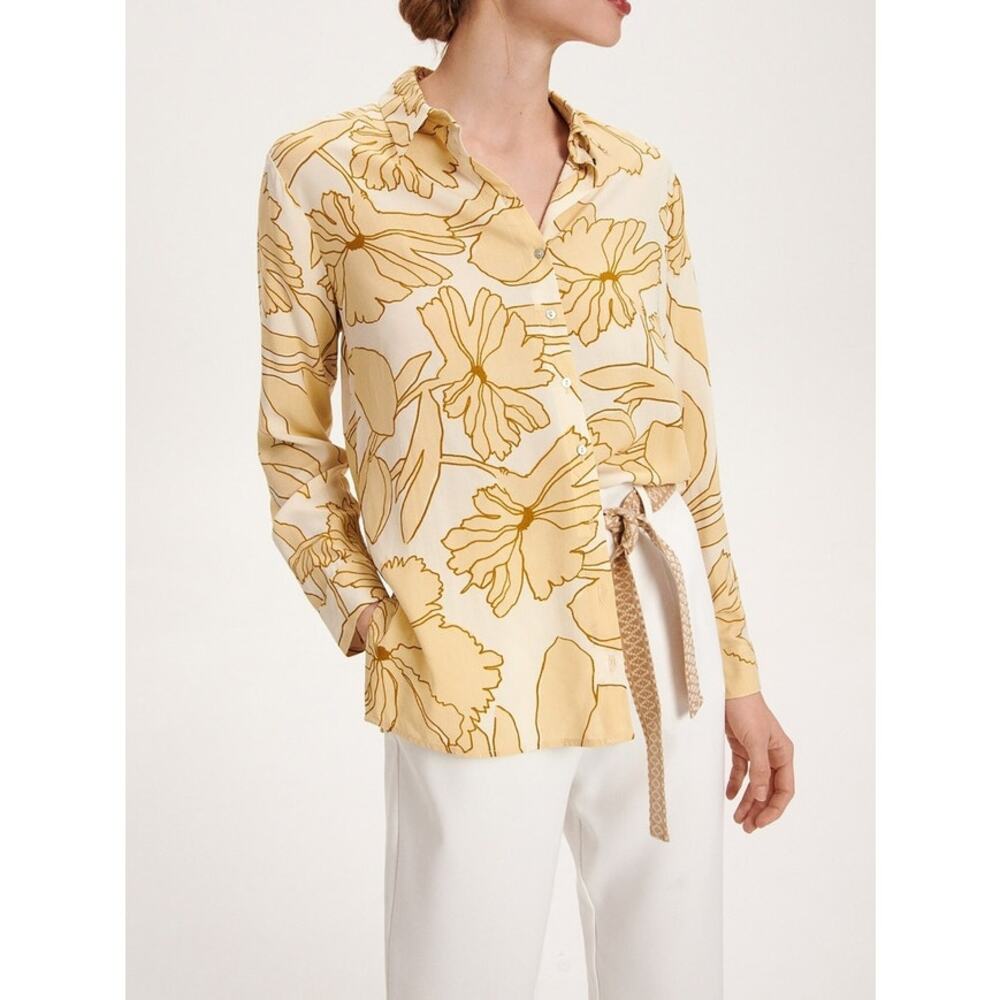 Reserved Long Sleeve Floral Button Front Collared Shirt Yellow‎ Size XL